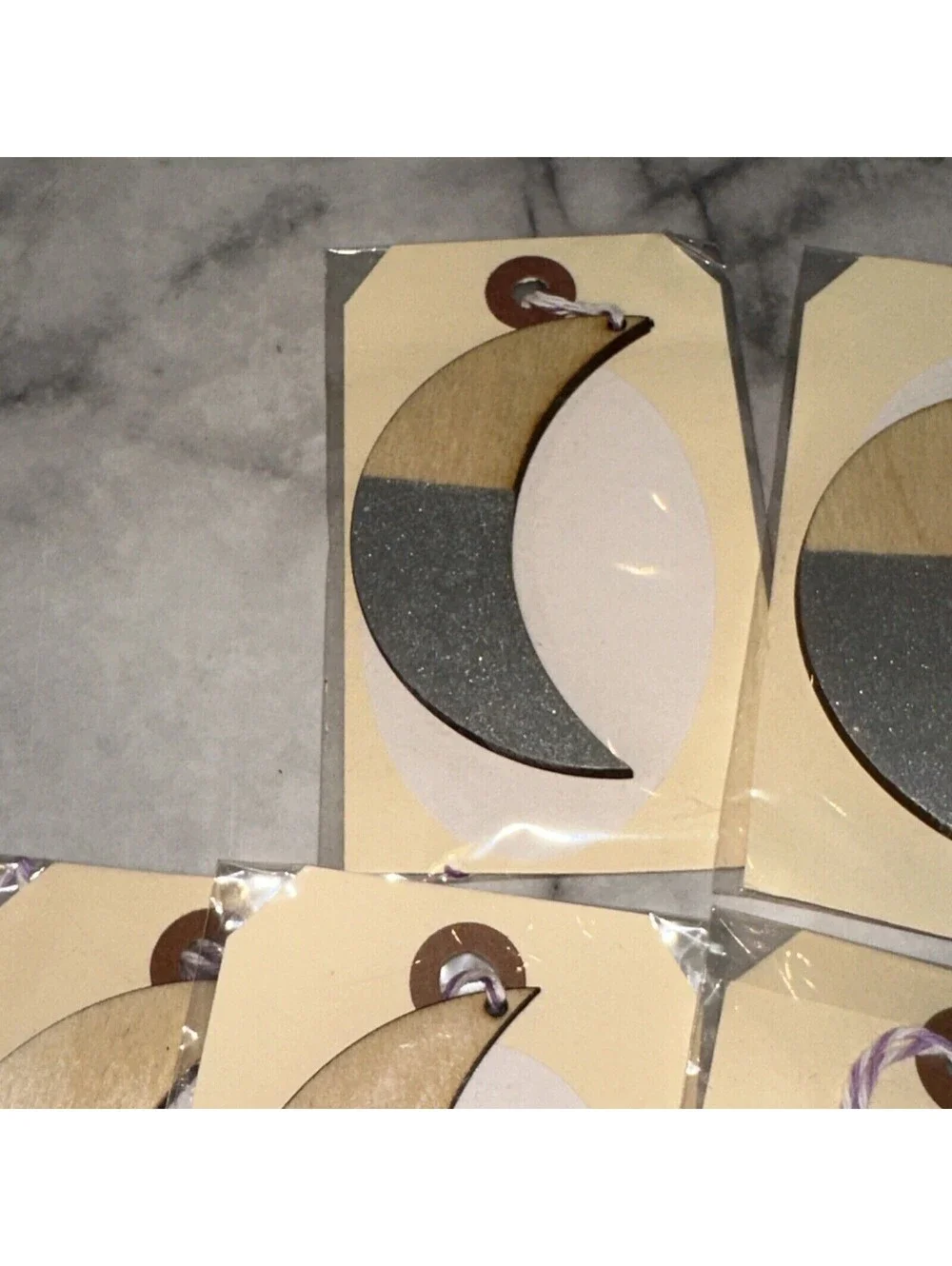 8 NEW ANTHROPOLOGIE Wooden Gift Tags Hand Painted Crescent Moon Ornament Pink